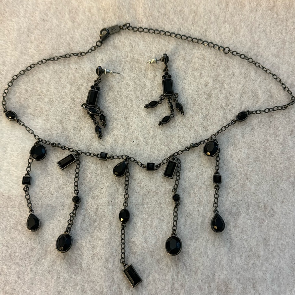 Black crystal necklace and earrings